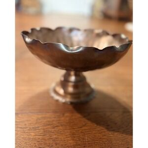 Gregorian Cooper Pedestal Bowl w Scalloped Hammered Copper 10.5" Across 6" Tall